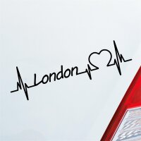Auto Aufkleber London Herz Puls Stadt City Liebe Love ca. 19 x 5 cm