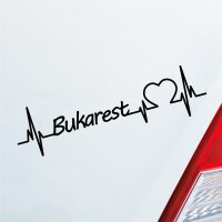 Auto Aufkleber Bukarest Herz Puls Stadt City Liebe Love ca. 19 x 5 cm