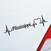 Auto Aufkleber Mississippi Herz Puls Staat State USA...