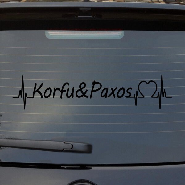 Heckscheibenaufkleber Korfu & Paxos Puls Herzschlag Fun Sticker Auto-Aufkleber mit Insel Motiv